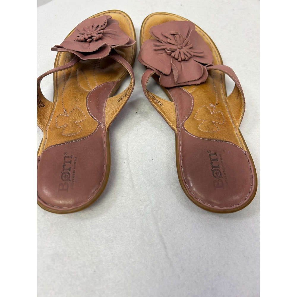 Boho Floral Born Womens 10 Dusty Rose Leather 3D Flower Thong Sandals W71921 - Picture 9 of 10